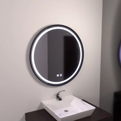 Oglinda LED Rotunda 60cm, Lucea Touch, Rama Neagra, Sistem Dezaburire, Dimabila