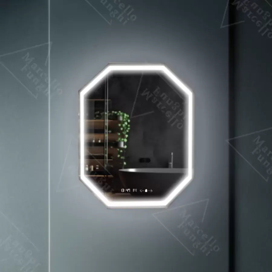 Specchio LED Polygon, 60x80cm, sensore Ralya MotionGlow Marcello, sistema antiappannamento, orologio e termometro, specchi Dimabila Marcello Titolo predefinito Alessandro Design