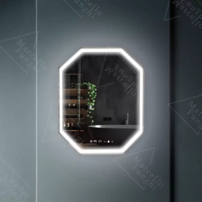Specchio LED Polygon, 60x80cm, sensore Ralya MotionGlow Marcello, sistema antiappannamento, orologio e termometro, specchi Dimabila Marcello Titolo predefinito Alessandro Design
