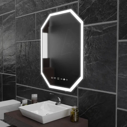 Specchio LED Polygon, 60x80cm, sensore Ralya MotionGlow Marcello, sistema antiappannamento, orologio e termometro, specchi Dimabila Marcello Titolo predefinito Alessandro Design