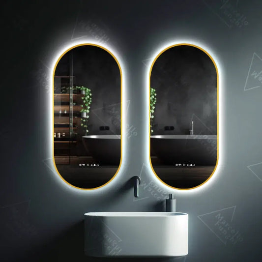 Specchio ovale LED, 60x80 cm, sensore Revin Marcello, sistema antiappannante, orologio e termometro, specchi dimmerabili Titolo predefinito Marcello Alessandro Design