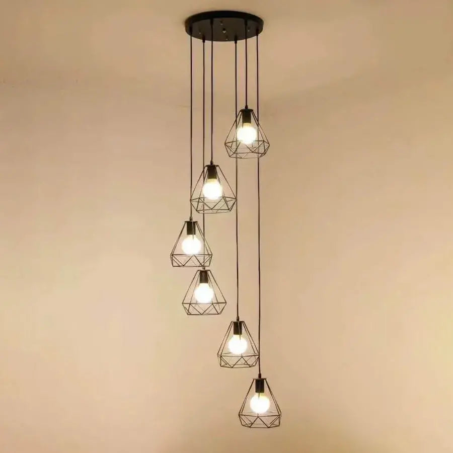 Lampadario a forma di diamante, STRUTTURA, 6x E27, Nero, Lucentezza del metallo Titolo predefinito industriale Alessandro Design