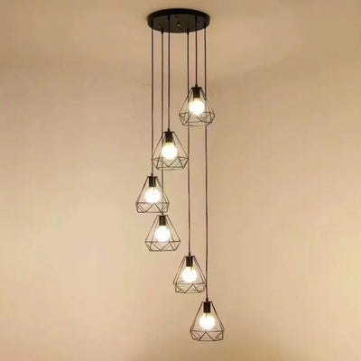 Lampadario a forma di diamante, STRUTTURA, 6x E27, Nero, Metallo