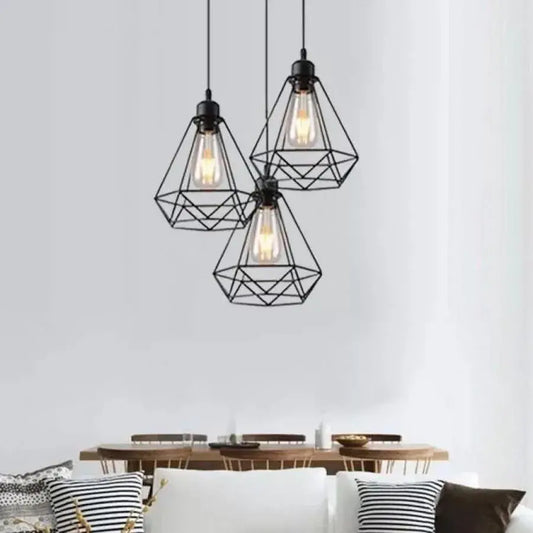 Lampadario a forma di diamante, STRUTTURA, 3xE27, Nero, Lampadari industriali in metallo Titolo predefinito Alessandro Design
