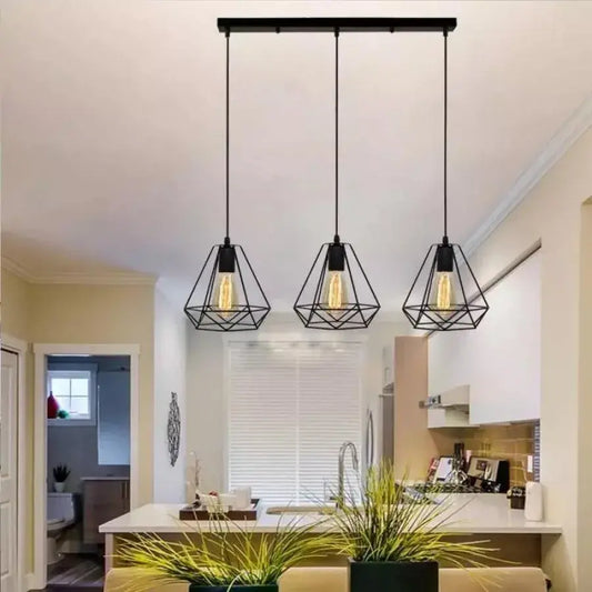 Lampadario a forma di diamante, STRUTTURA, 3xE27, Nero, Lampadari industriali in metallo Titolo predefinito Alessandro Design