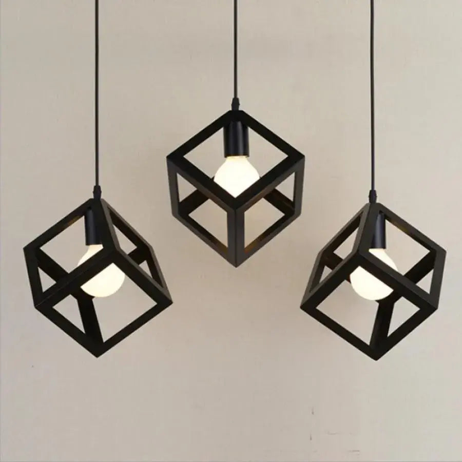 Lampadario a forma di cubo, STRUKTUR Linear Trio, 3x E27, Nero, Lucentezza del metallo Titolo predefinito industriale Alessandro Design