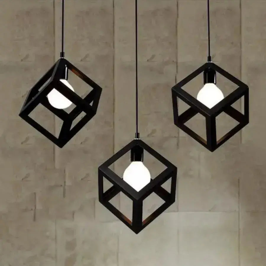 Lampadario a forma di cubo, STRUKTUR Linear Trio, 3x E27, Nero, Lucentezza del metallo Titolo predefinito industriale Alessandro Design
