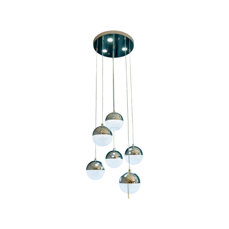 Lampadario LED a Sospensione con Telecomando JEREMIAS 63W, 6 Elementi, Luce Fredda/Calda/Neutra, Dimmerabile, Argento, Altezza Regolabile Lampadari Moderni Titolo predefinito Alessandro Design