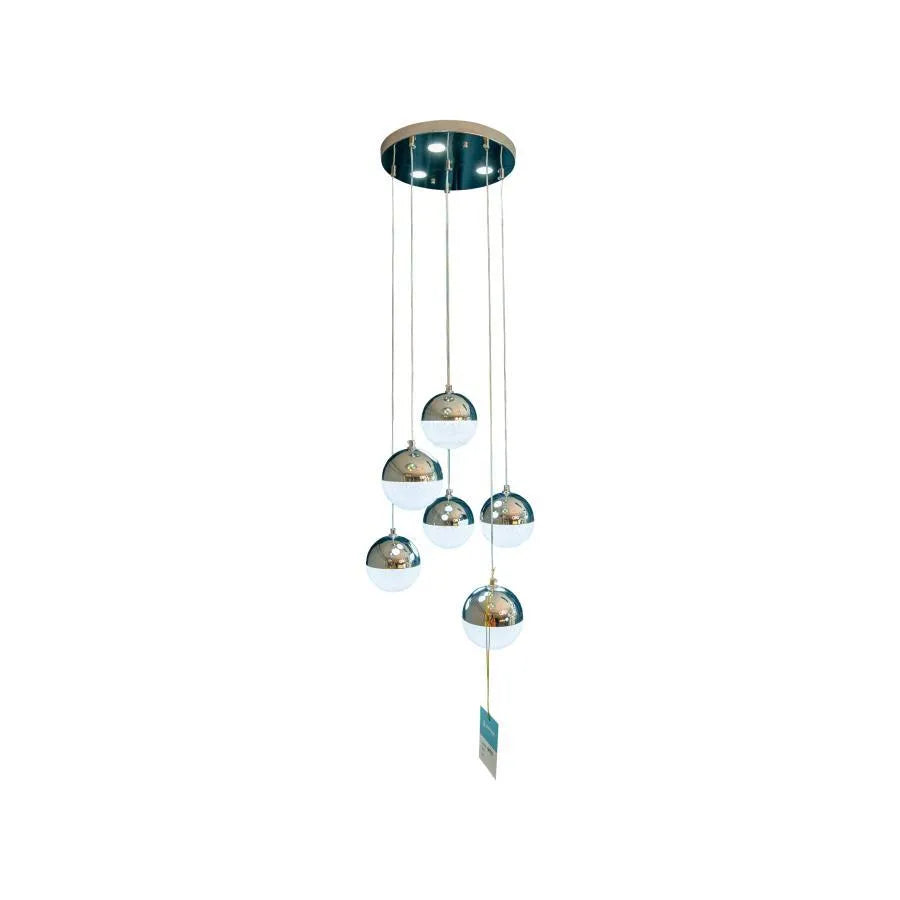 Lampadario LED a Sospensione con Telecomando JEREMIAS 63W, 6 Elementi, Luce Fredda/Calda/Neutra, Dimmerabile, Argento, Altezza Regolabile Lampadari Moderni Titolo predefinito Alessandro Design