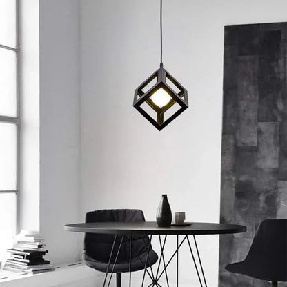 Lampadario a forma di cubo, STRUKTUR Uno, 1x E27, Nero, Sospeso, Lucentezza del metallo Titolo predefinito industriale Alessandro Design