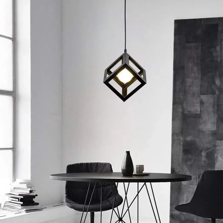 Lampadario a forma di cubo, STRUKTUR Uno, 1x E27, Nero, Sospeso, Lucentezza del metallo Titolo predefinito industriale Alessandro Design