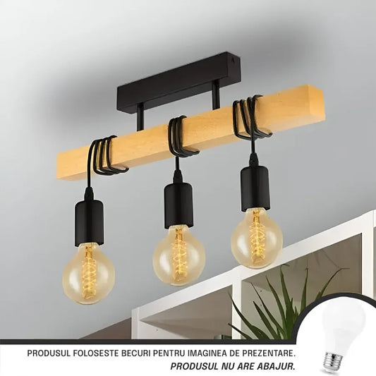 Lampadario Timber Trio, 3xE27, Nero, Legno Lampadari vintage Titolo predefinito Alessandro Design