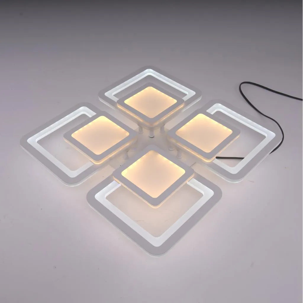 Lampadario a LED con telecomando SUSAN 96W, 4 Quadrati, Luce Fredda/Calda/Neutra, Dimmerabile, Lampadario a LED Bianco con telecomando Titolo predefinito Alessandro Design