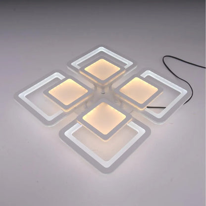 Lampadario a LED con telecomando SUSAN 96W, 4 Quadrati, Luce Fredda/Calda/Neutra, Dimmerabile, Lampadario a LED Bianco con telecomando Titolo predefinito Alessandro Design