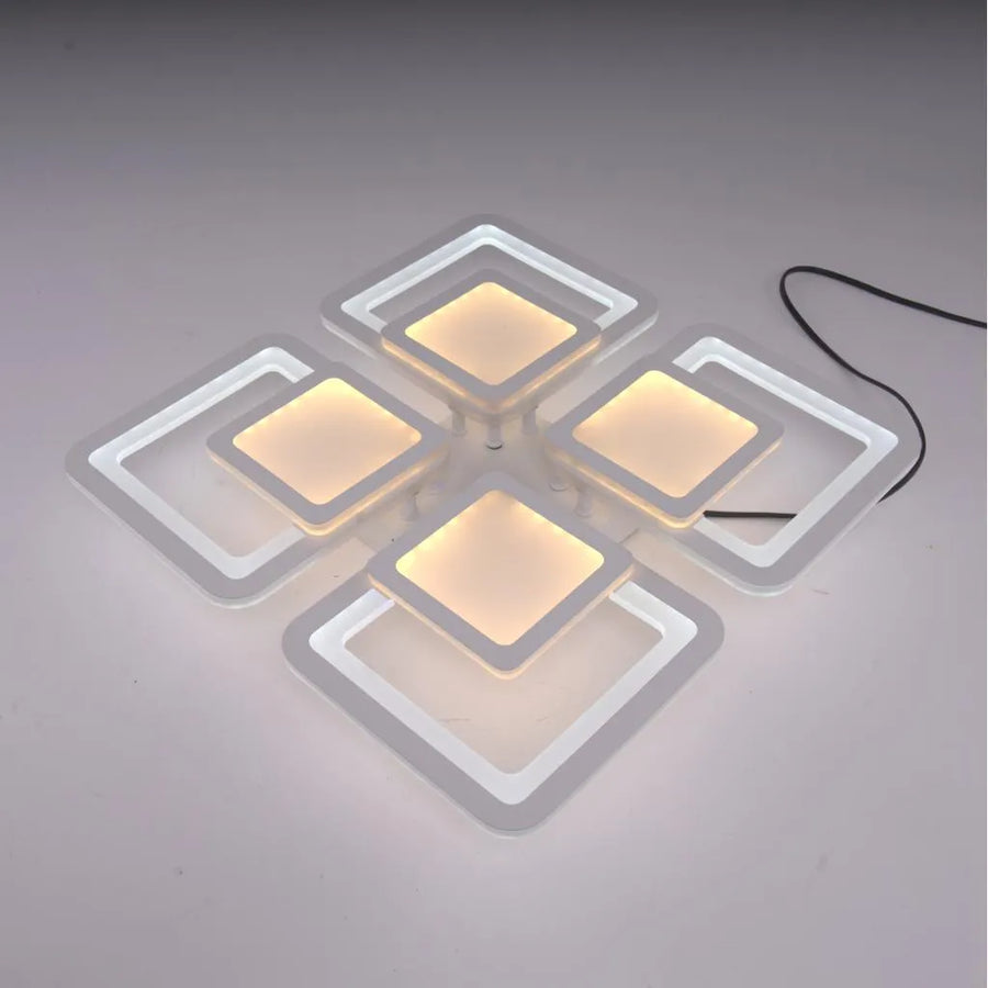 Lampadario a LED con telecomando SUSAN 96W, 4 Quadrati, Luce Fredda/Calda/Neutra, Dimmerabile, Lampadario a LED Bianco con telecomando Titolo predefinito Alessandro Design