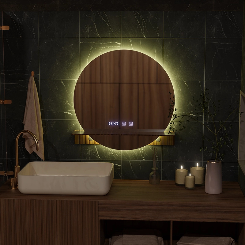 Specchio LED Touch Alfred Sistema Disappannante, Orologio e Temperatura 60x60 cm Con Supporto Integrato Specchi Korman S Titolo predefinito Alessandro Design