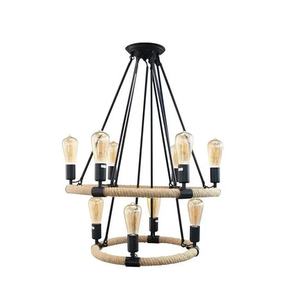 Lampadario rustico, 10xE27, marrone, metallo e corda Lampadario vintage Titolo predefinito Alessandro Design