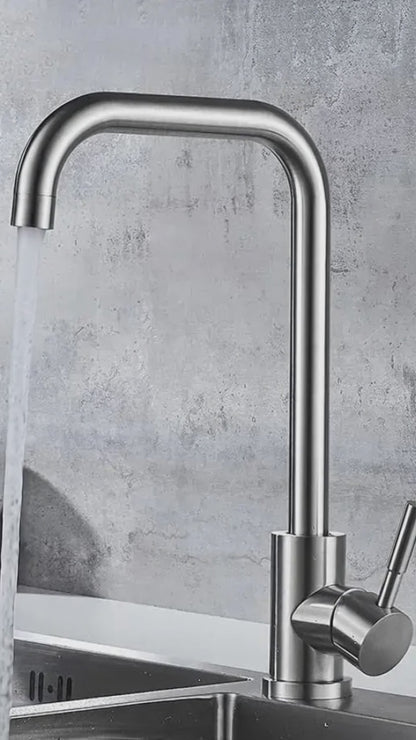 Baterie Bucatarie Monocomanda Pipa Pivotanta Cartus Ceramic Inox Satinat Racorduri Kit Fixare Incluse CF002