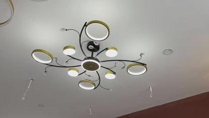 Lustra LED cu Telecomanda KARINA, 65W, 8 Elemente, Lumina Calda/Rece/Neutra, Dimabila, Auriu