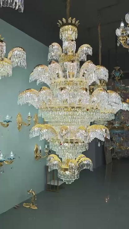 Lampadario in Cristallo CC8043/600H1800GD, Diametro 60cm, Altezza 180cm, Oro Lucido, Altezza Regolabile, Design Elegante