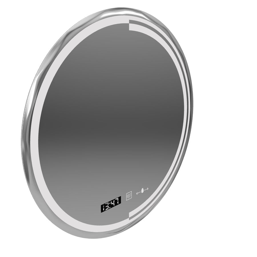 Specchio rotondo a LED, 60 cm, sensore Consuel Marcello MotionGlow, sistema antiappannamento, orologio e termometro, dimmerabile