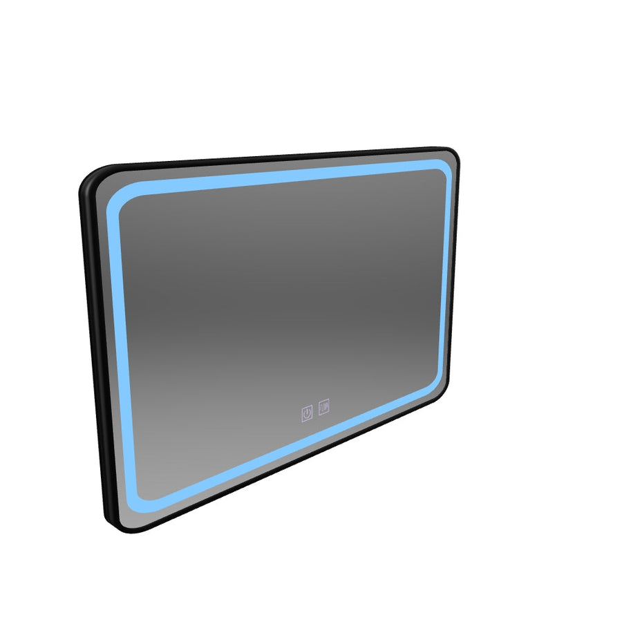 Specchio LED rettangolare 100x65 cm EDGE Touch Demister System, cornice nera