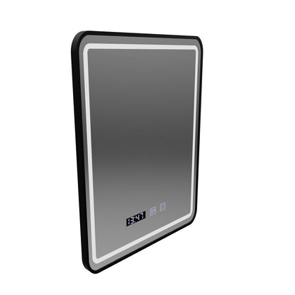 Specchio LED Touch LUCIDA Sistema Disappannante, Orologio e Temperatura 50x70 cm Cornice Nera Spazzolata