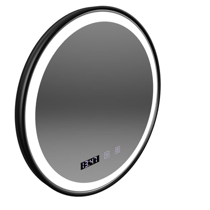 Specchio Touch LED NOVARA Sistema Disappannante, Orologio e Temperatura Cornice Nera Spazzolata da 90 cm