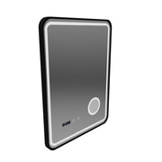 Ulrich LED Touch Specchio Disappannante, Orologio e Temperatura 60x80 cm Cornice Nera Spazzolata Lente Cosmetica