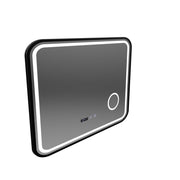 Bernd LED Touch Mirror Sistema antiappannamento, orologio e temperatura 80x60 cm Lente d'ingrandimento cosmetica con cornice nera spazzolata