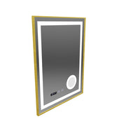 CLARUS LED Touch Specchio Disappannante, Orologio e Temperatura 60x80 cm Cornice Dorata Lente Cosmetica Spazzolata