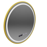 Specchio rotondo a LED, 70 cm, Celeste Royale Gold MotionGlow Marcello, sistema antiappannamento, orologio e termometro, dimmerabile