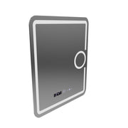 Specchio LED rettangolare, 75x90 cm, Eclat MotionGlow Marcello, sistema antiappannamento, orologio e termometro, lente d'ingrandimento cosmetica, dimmerabile