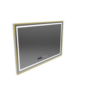 Specchio rettangolare a LED, 100x65 cm, Verite Royale Gold Motion Glow Marcello, sistema antiappannamento, orologio e termometro, dimmerabile