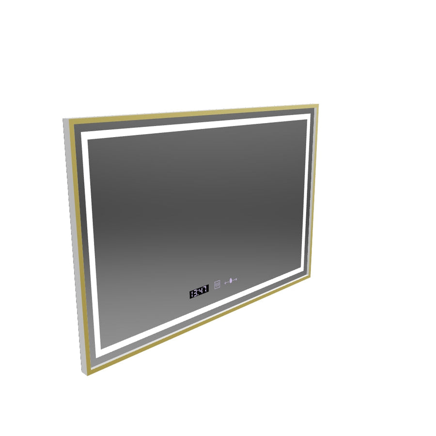 Specchio rettangolare a LED, 100x65 cm, Verite Royale Gold Motion Glow Marcello, sistema antiappannamento, orologio e termometro, dimmerabile