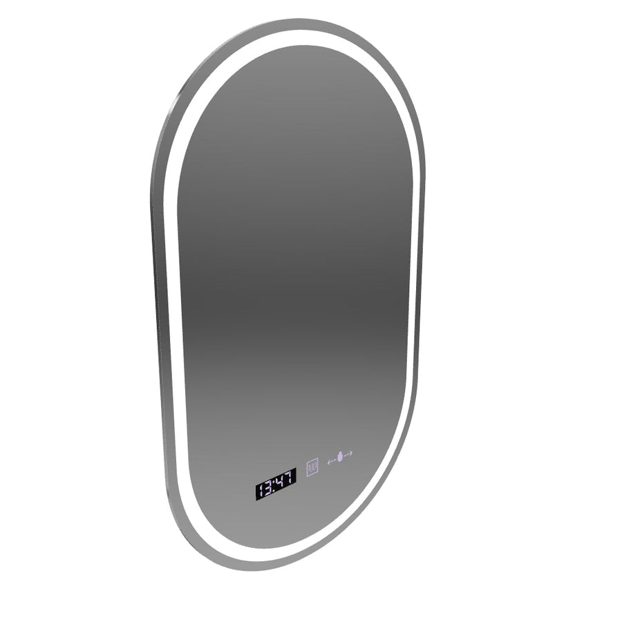 Specchio ovale a LED, 50x80 cm, Eminence MotionGlow Marcello, sistema antiappannamento, orologio e termometro, dimmerabile