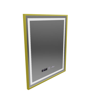 Specchio rettangolare a LED, 75x90 cm, Verite Royale Gold MotionGlow Marcello, sistema antiappannante, orologio e termometro, dimmerabile