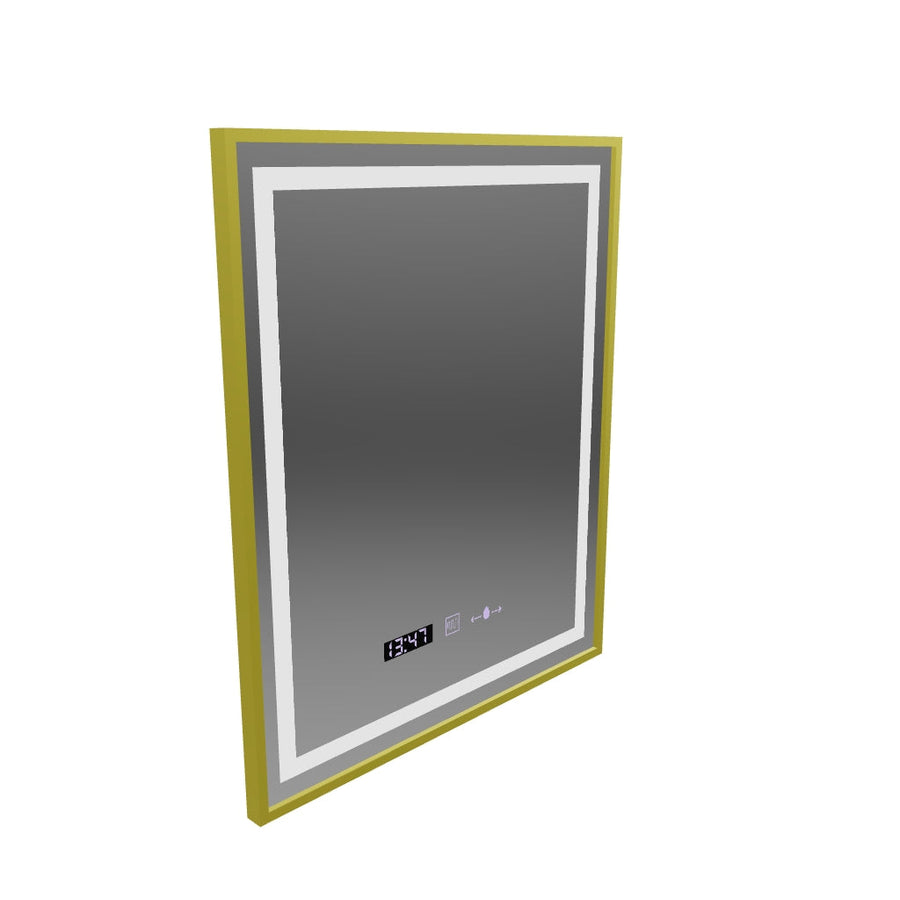 Specchio rettangolare a LED, 75x90 cm, Verite Royale Gold MotionGlow Marcello, sistema antiappannante, orologio e termometro, dimmerabile