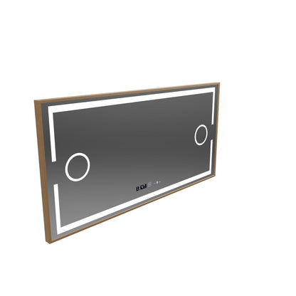 Oglinda LED Senzor MotionGlow Isabell cu functie Dezaburire Termometru Ceas 120x80 cm Lumina Calda/Rece/Neutra Dimabila, Rama Rose Gold Brushed, Colectia Marcello Funghi