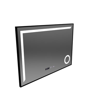Specchio LED Sensore MotionGlow Sofia con funzione Defog Termometro Orologio 110x75 cm Luce Calda/Fredda/Neutra Dimmerabile, Cornice Nera Spazzolata, Collezione Marcello Funghi