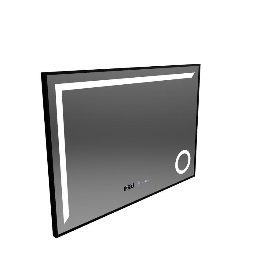 Oglinda LED Senzor MotionGlow Sofia cu functie Dezaburire Termometru Ceas 110x75 cm Lumina Calda/Rece/Neutra Dimabila,Rama Negru Brushed, Colectia Marcello Funghi