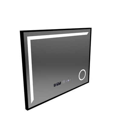 Specchio LED Sensore MotionGlow Francesca 80x60 cm Luce Calda/Fredda/Neutra Cornice Dimmerabile Nero Spazzolato Sistema Antiappannante Termometro Orologio Collezione Marcello Funghi