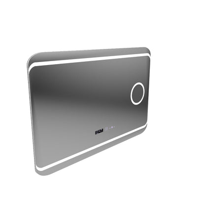 Specchio rettangolare a LED, 120x80 cm, Definizione MotionGlow Marcello, Sistema di disappannamento, Orologio e Termometro, Lente d'ingrandimento cosmetica, Dimmerabile