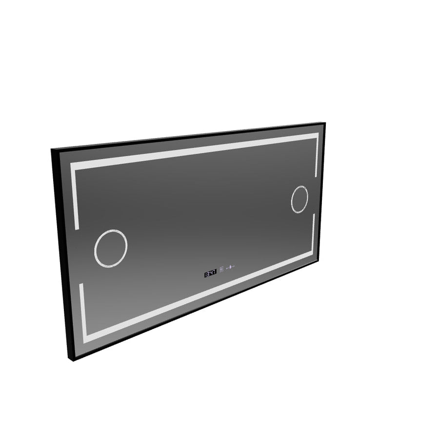 Specchio LED rettangolare, 160x80 cm, sensore Marcello MotionGlow, sistema antiappannamento, orologio e termometro, lente d'ingrandimento cosmetica, dimmerabile