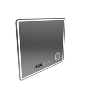 Specchio rettangolare a LED, 90x75 cm, Riflesso MotionGlow Marcello, sistema antiappannamento, orologio e termometro, lente d'ingrandimento cosmetica, dimmerabile