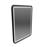 Specchio LED Touch LUCIDA Sistema Disappannante, Orologio e Temperatura 60x80 cm Cornice Nera Spazzolata