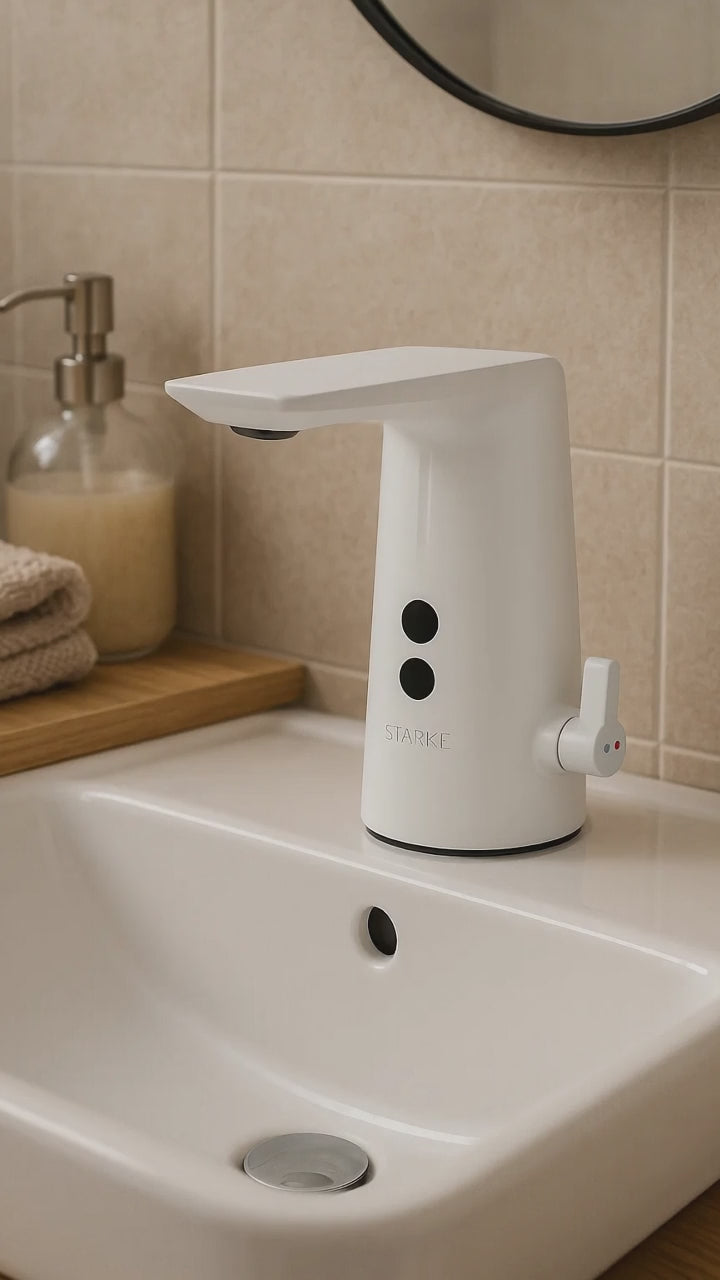 Rubinetto per lavabo con sensore, ottone sanitario, bianco, RW-190WH