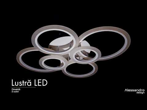 Lampadario LED con telecomando BETTY 82W, 6 Cerchi, Luce Fredda/Calda/Neutra, Dimmerabile, Bianco