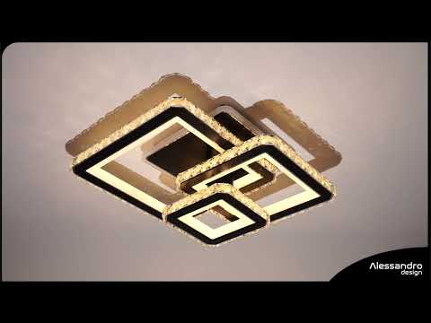 Lampadario LED con telecomando e cristallo LEILA 88W, 3 Quadrati, Luce Fredda/Calda/Neutra, Dimmerabile, Cromo Nero Lucido